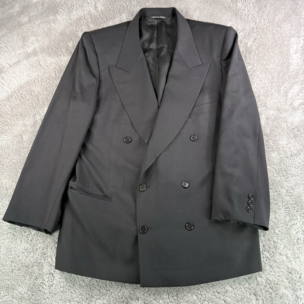 Canali Double Breasted Pure Italian Wool Black Blazer Jacket IT54 US44 Italy